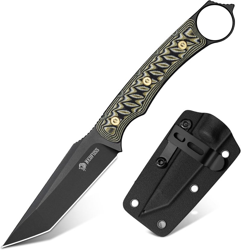 NedFoss PIONEER Small EDC Fixed Blade Knife - 3.4" Full Tang 14C28N Steel Tanto Blade, G10 Handle w/Kydex Sheath, Horizontal Carry for Camping & Tactical EDC Knife - Image 1
